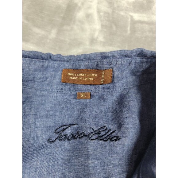 Tasso Elba Button Shirt Mens XL Chambray Blue Short Sleeve Linen Hawaiian SS - Picture 6 of 7